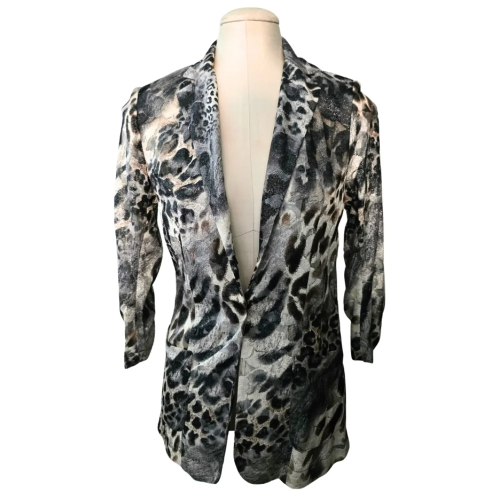 Alberto Makali Animal Print Mesh Blazer Jacket Leopard Abstract Sheer Medium - Picture 2 of 7